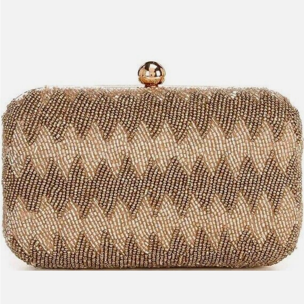 NWT Landry Beaded Minaudiere Clutch Gold